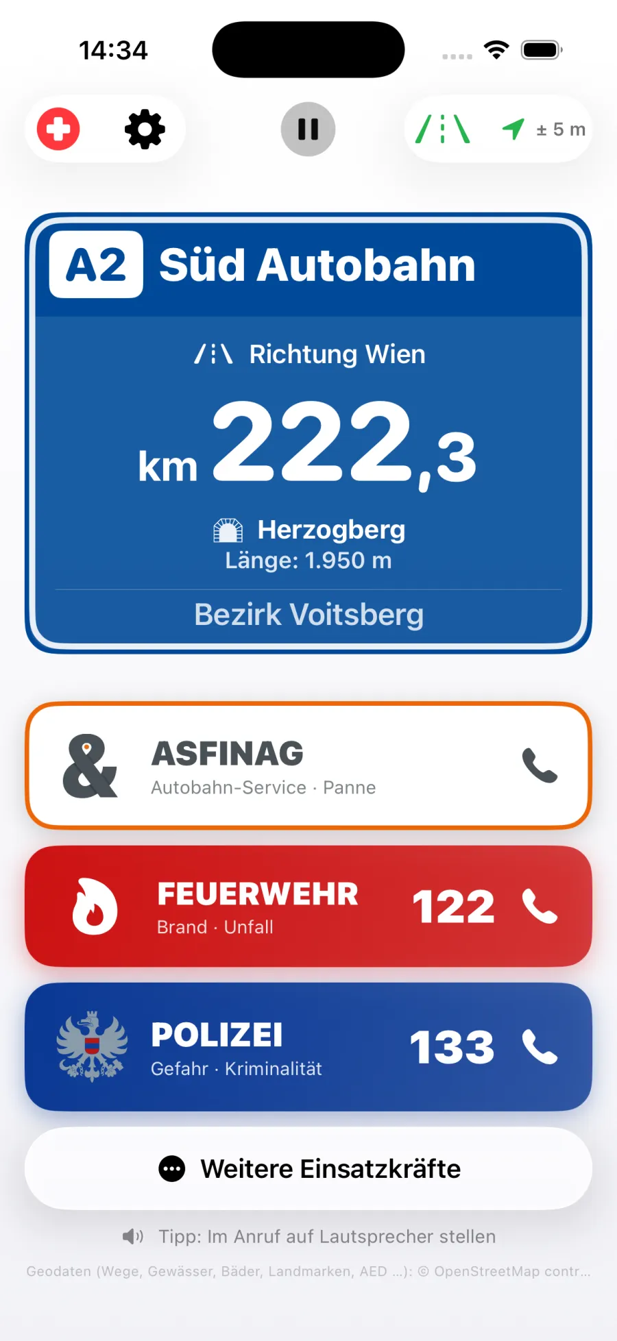EinsatzOrt-Startanzeige auf dem iPhone