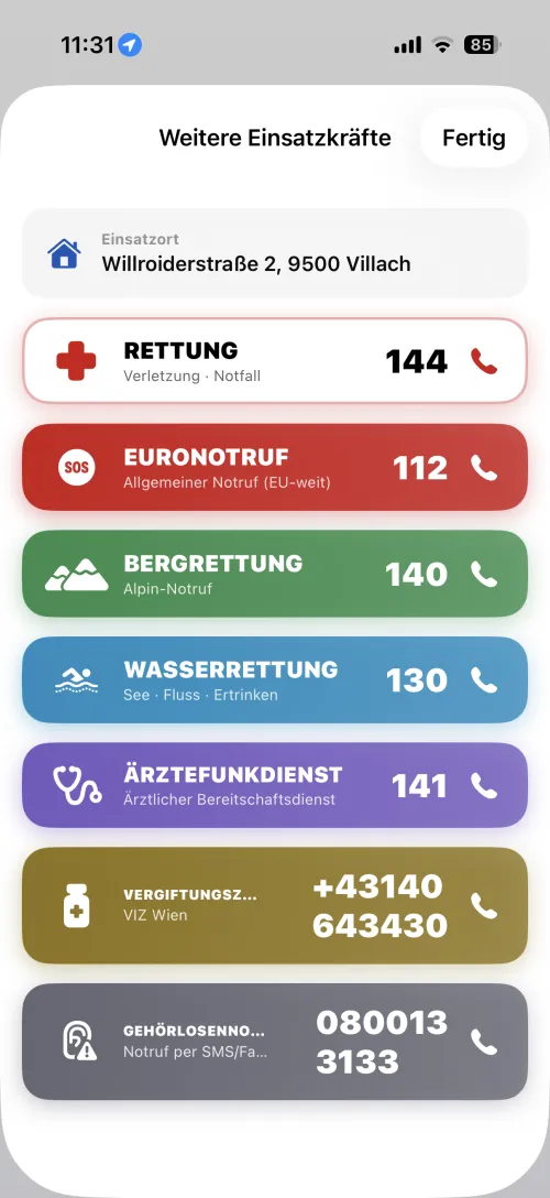 Konfigurierbare Notrufstellen